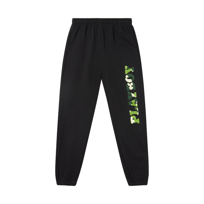 Black / Green Playboy Hare Green Camo Men\'s Sweatpants | 14DRNFQOC