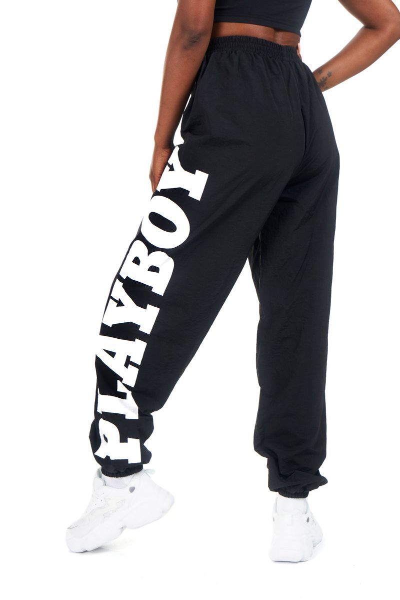 Black Playboy Active Nylon Joggers Women's Pants | 34DYAGROM