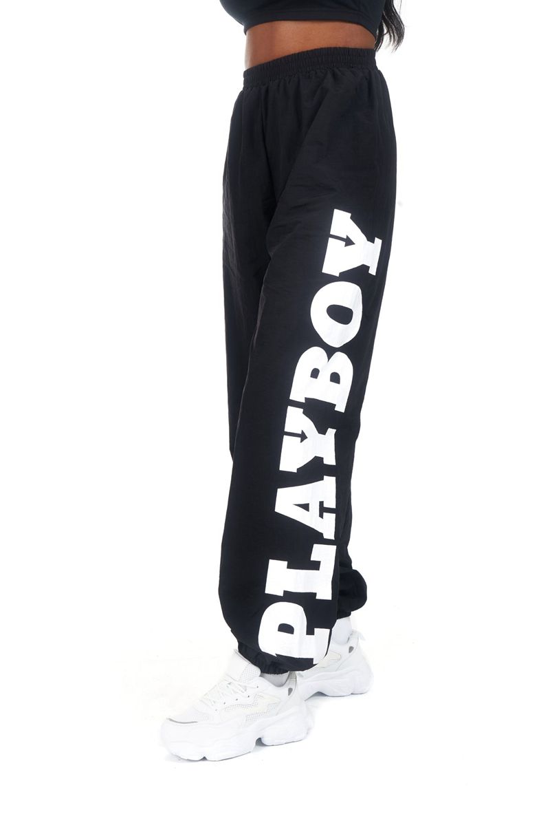 Black Playboy Active Nylon Joggers Women\'s Pants | 34DYAGROM