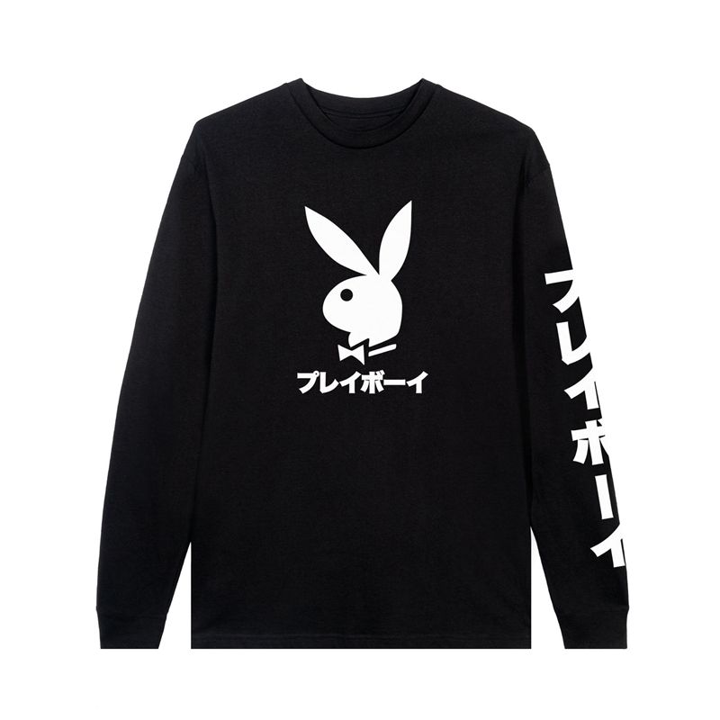 Black Playboy Japanese Rabbit Head Long Sleeve Men\'s Shirts | 17YQCJUWK