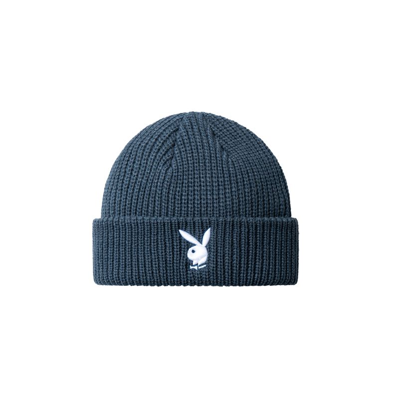 Black / White Playboy Rabbit Head Knit Beanie Women\'s Hats | 20NARIJWD