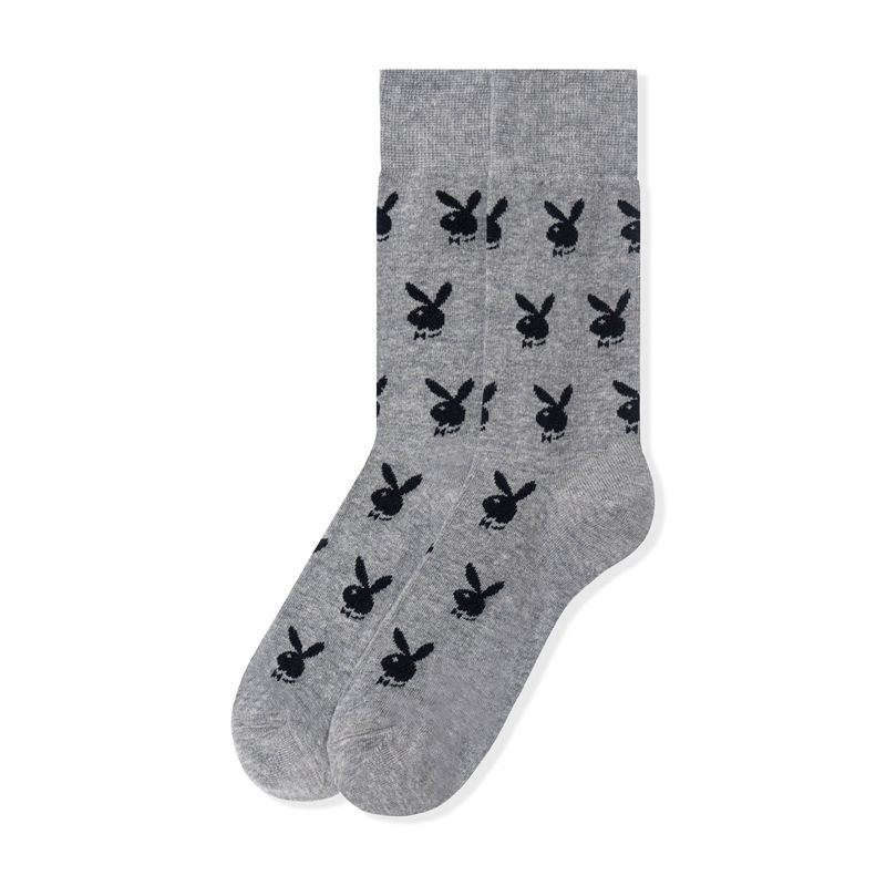 Grey / Black Playboy Repeating Rabbit Head Men's Socks | 71VHLDCKP