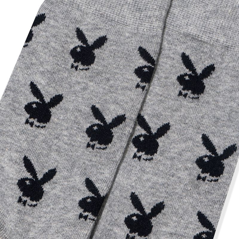 Grey / Black Playboy Repeating Rabbit Head Men's Socks | 71VHLDCKP