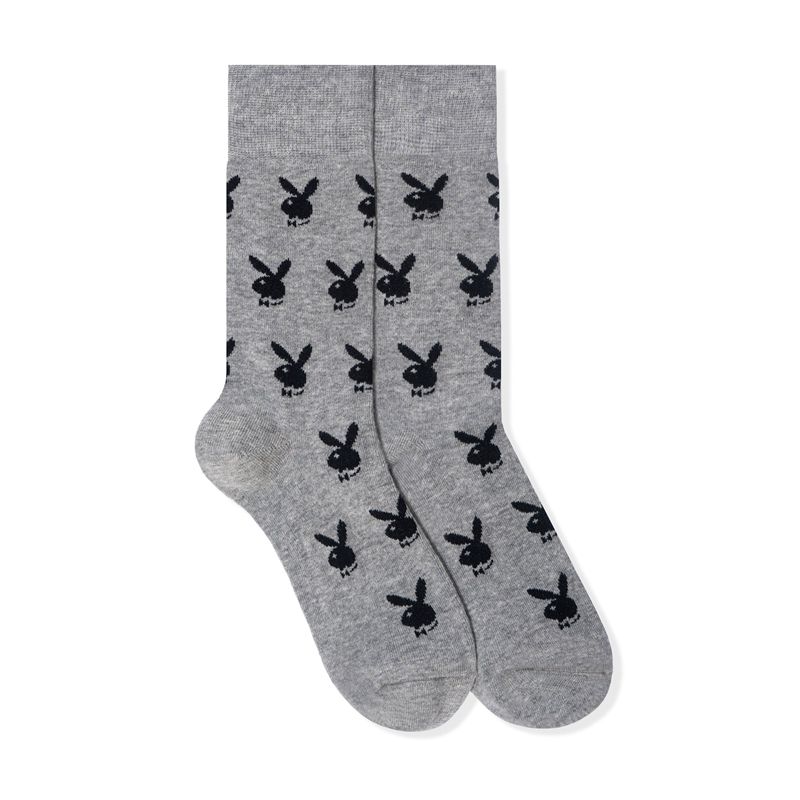 Grey / Black Playboy Repeating Rabbit Head Men's Socks | 71VHLDCKP