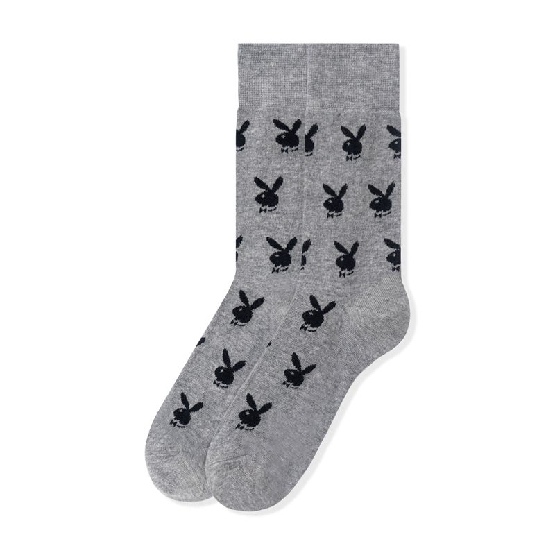 Grey / Black Playboy Repeating Rabbit Head Men\'s Socks | 71VHLDCKP