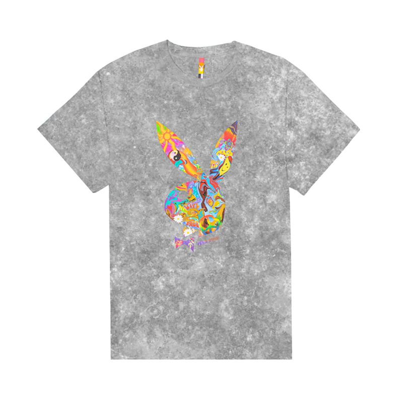 Grey Playboy Color Bars Take A Trip Smoke Tie-Dye Men's Shirts | 47GOUZJMN