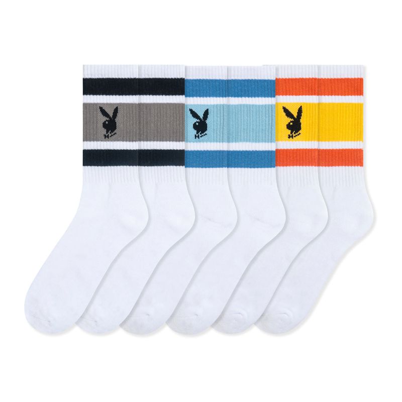 Multicolor Playboy Three Pack Crew Men\'s Socks | 27EVKJYBL