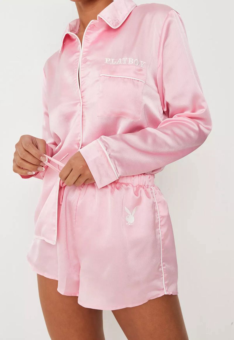 Pink Playboy Satin Pajama Set Women's Loungewear | 43GUJCTHM