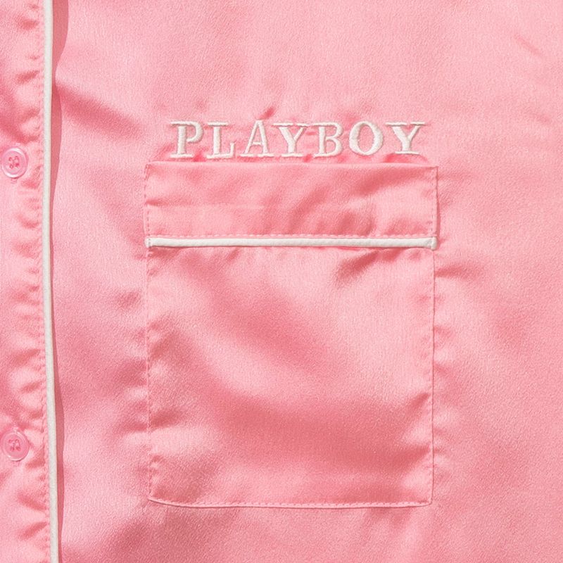 Pink Playboy Satin Pajama Set Women's Loungewear | 43GUJCTHM