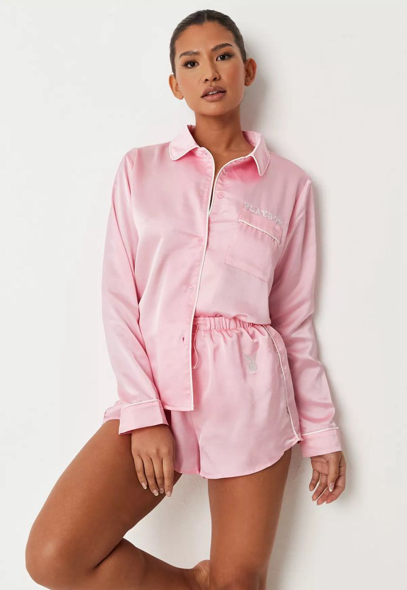 Pink Playboy Satin Pajama Set Women\'s Loungewear | 43GUJCTHM