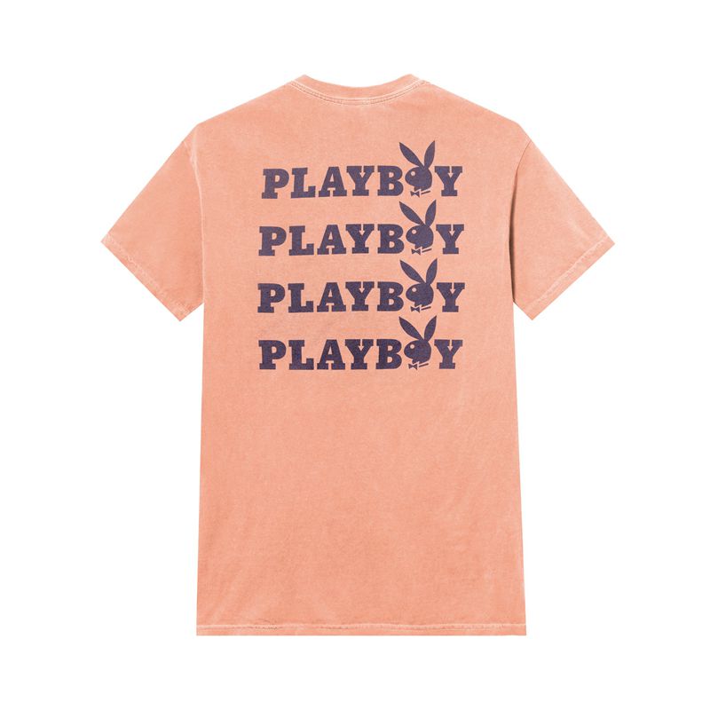 Pink / Purple Playboy Peach Graphic Men's Shirts | 75RWSBIVX