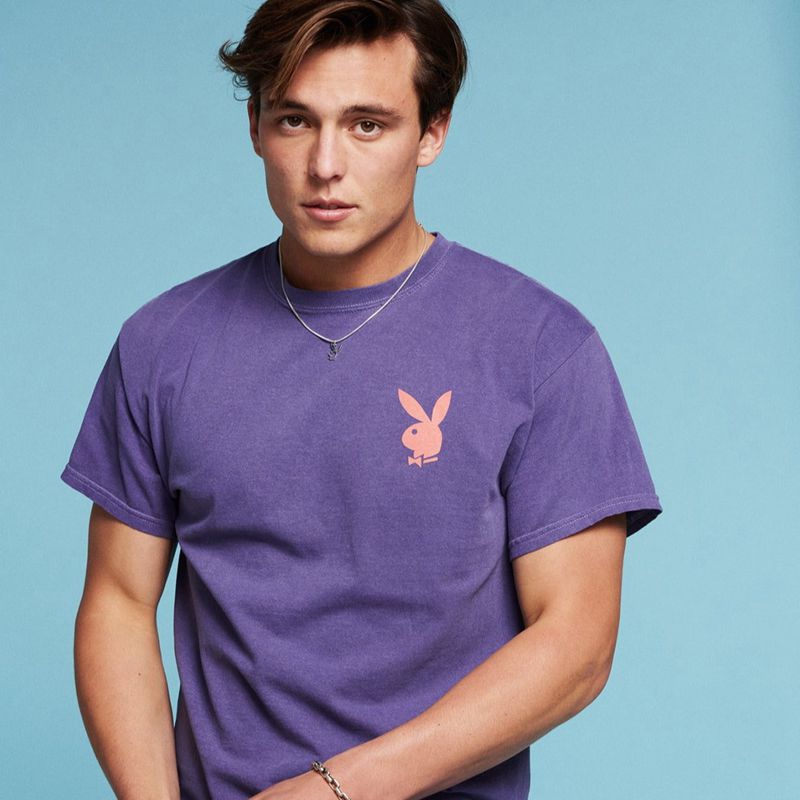 Purple Playboy Purple Graphic Men's Shirts | 01OFIXDAU