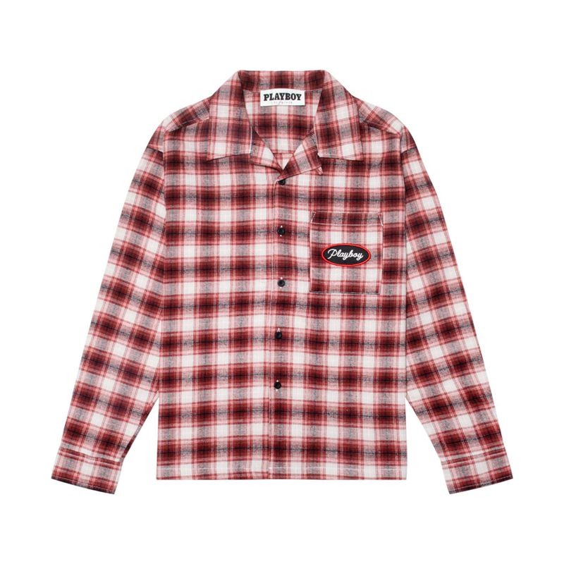 Red Playboy State Line Flannel Men\'s Shirts | 51YSDFGAU