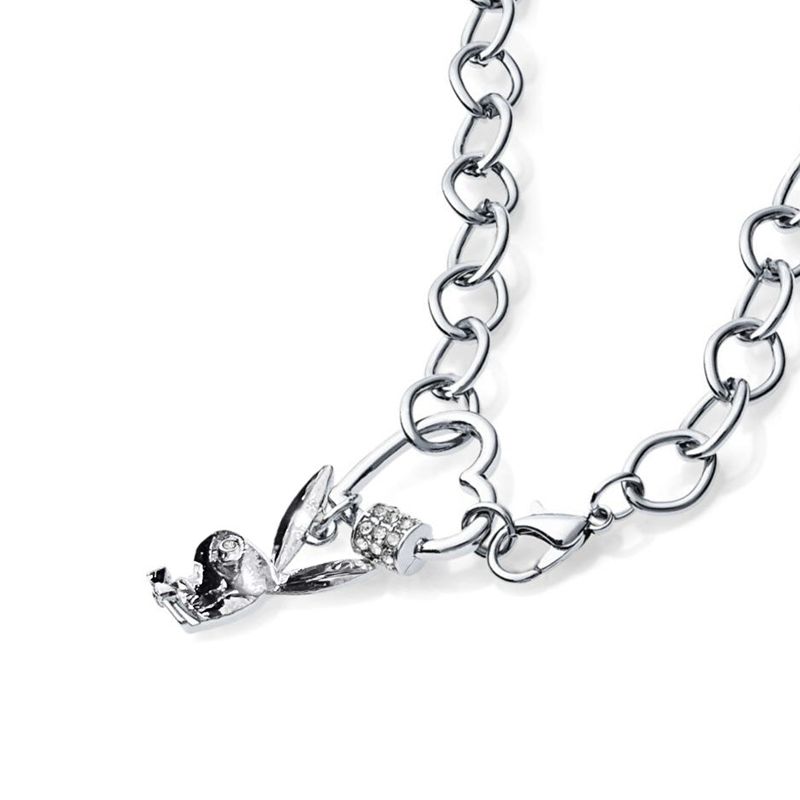 Silver Playboy Bunny Heart Chain Necklace Women's Jewelry | 76CHYUALI