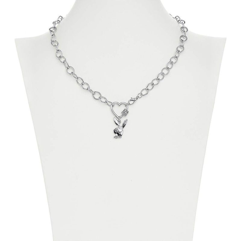 Silver Playboy Bunny Heart Chain Necklace Women's Jewelry | 76CHYUALI