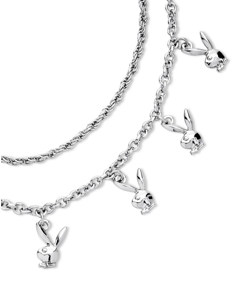 Silver Playboy Bunny Stacked Chain Bunny Necklace Women's Jewelry | 41TFGXHES