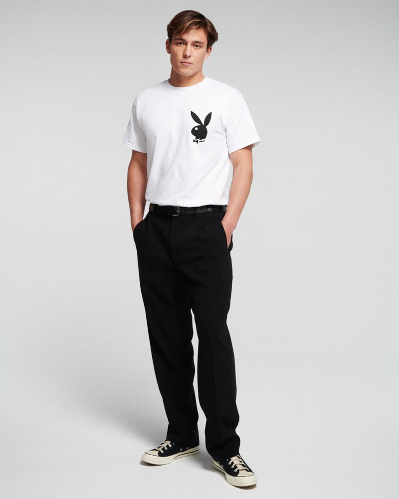 White / Black Playboy Masthead & Rabbit Head Men's Shirts | 68CLFZRDO