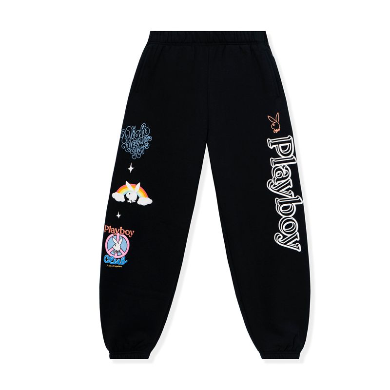 Black Playboy Smile Club Sweats Women's Pants | 39OYSPNAV