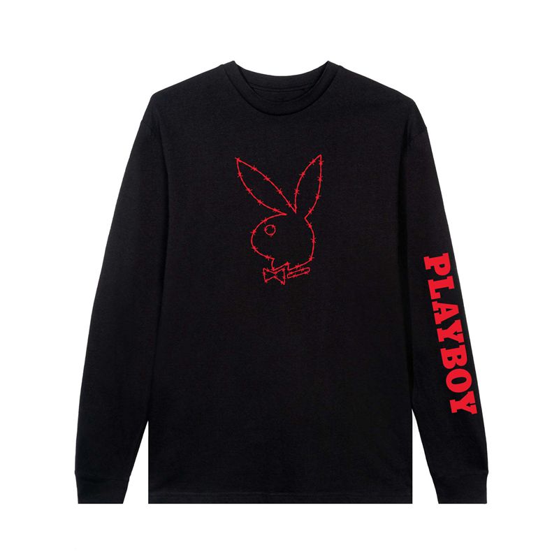 Black Playboy Tough Love Rabbit Head Long Sleeve Men's Shirts | 06STUEQNY