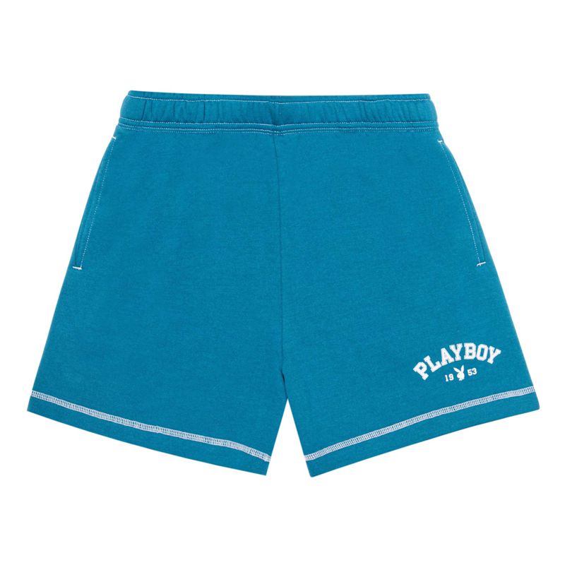 Blue Playboy 1953 Contrast Boyfriend Sweat Women's Shorts | 74OIYQWAM