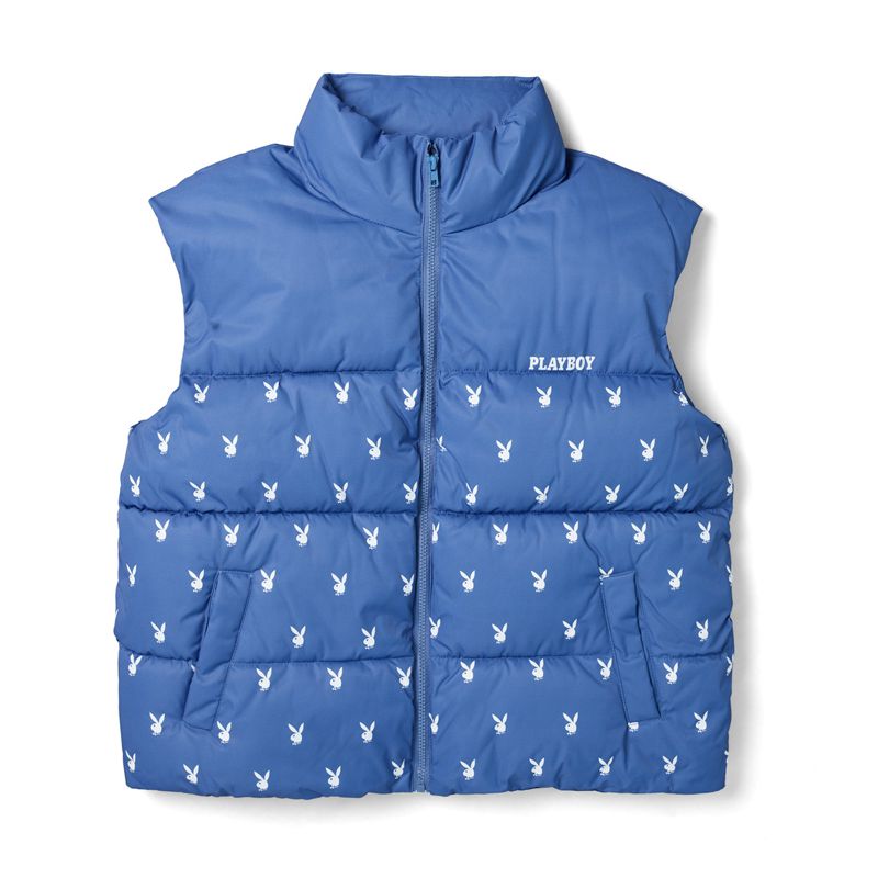 Blue Playboy Bunny Puffer Vest Women's Jackets | 72IZKFSLX