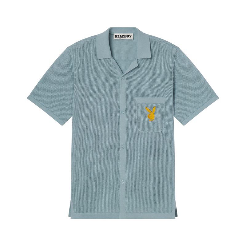 Blue Playboy Cove Camp Men's Shirts | 91YUHLMZN