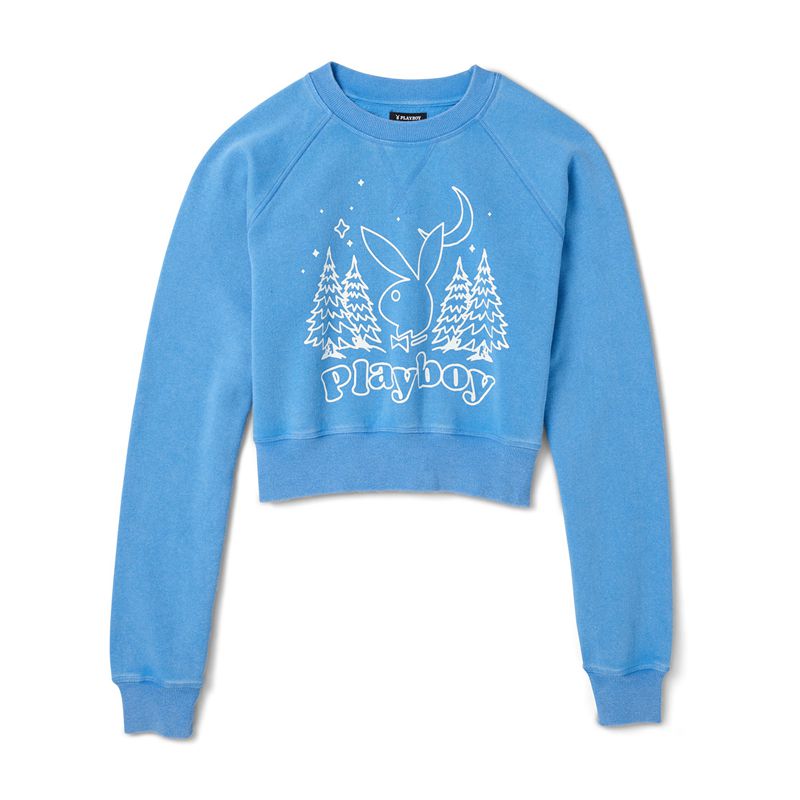 Blue Playboy Vintage Raglan Crew Neck Women's Hoodie | 16QEKBGPX