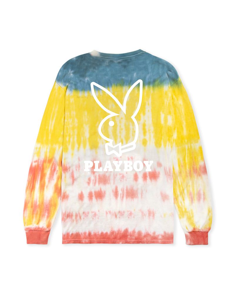 Blue / Yellow / Orange Playboy Tie-Dye Logo Long Sleeve Women's T-Shirts | 94OMRNHSV