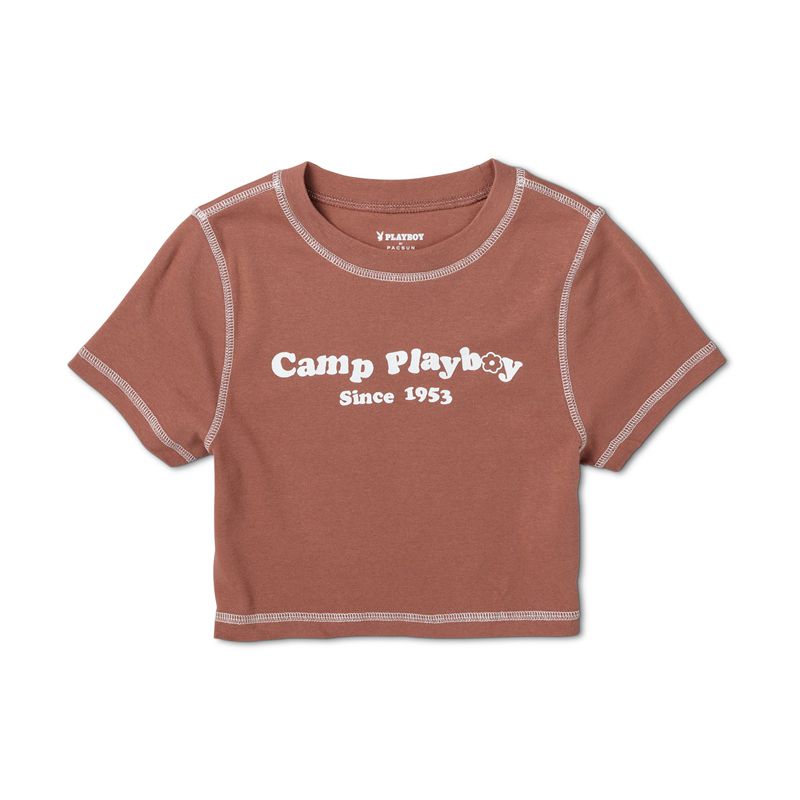 Brown Playboy Camp Classic Baby Tee Women's Tank Tops | 69TNZDUBJ