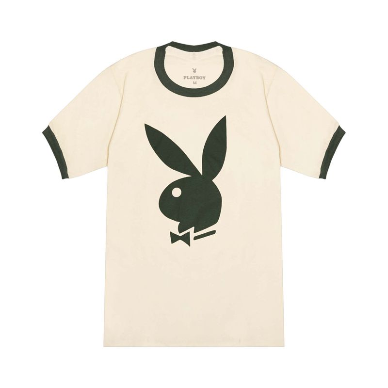 Cream / Green Playboy Classic Ringer Men's Shirts | 23KLWGBZS