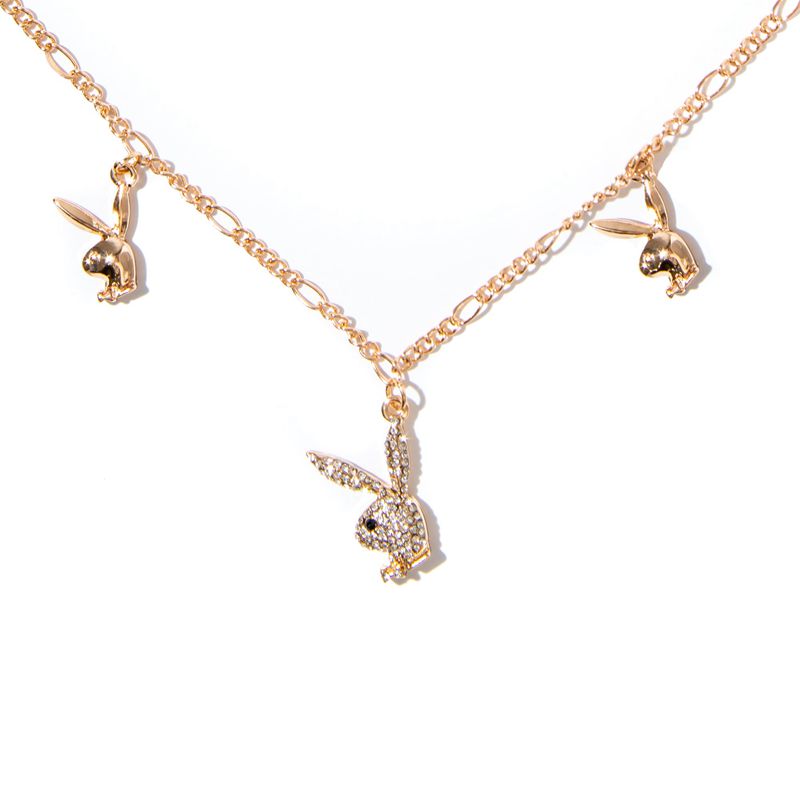 Gold Playboy Rabbit Head Dangle Necklace Women's Jewelry | 82IWFPKMV