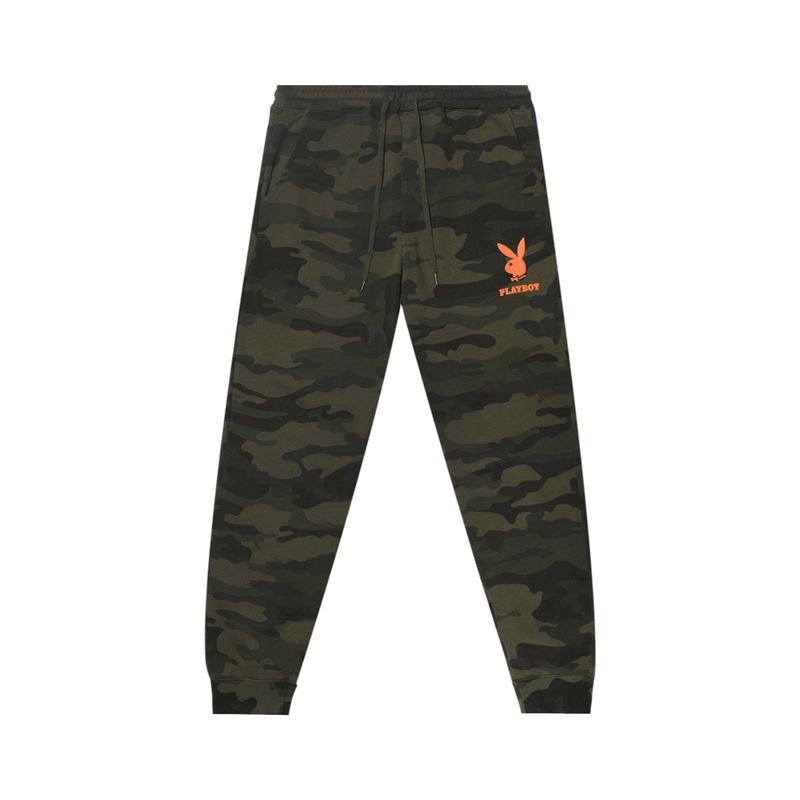 Green / Black Playboy Camo Rabbit Head Joggers Men's Sweatpants | 58ZCAVHUF