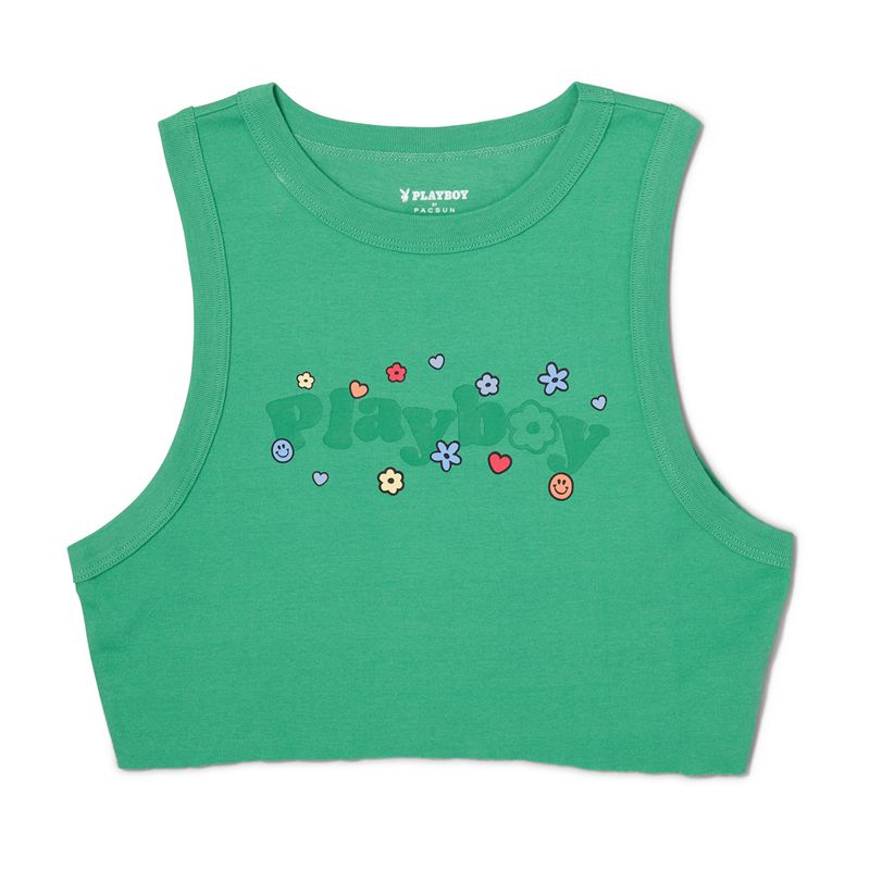 Green Playboy Cutoff Women's Tank Tops | 67DJQGYLF