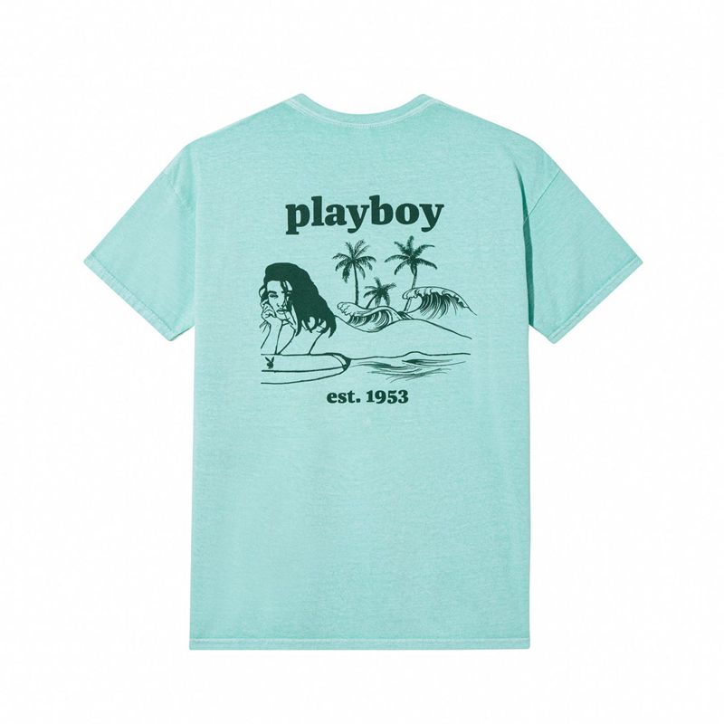 Green Playboy Illustrated Pocket Men's Shirts | 04XCPLDGY