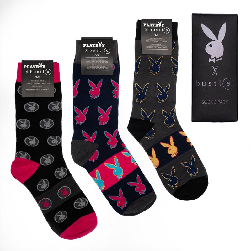 Multicolor Playboy X Bustle Sock Three Pack Men's Socks | 09XSIQLJB