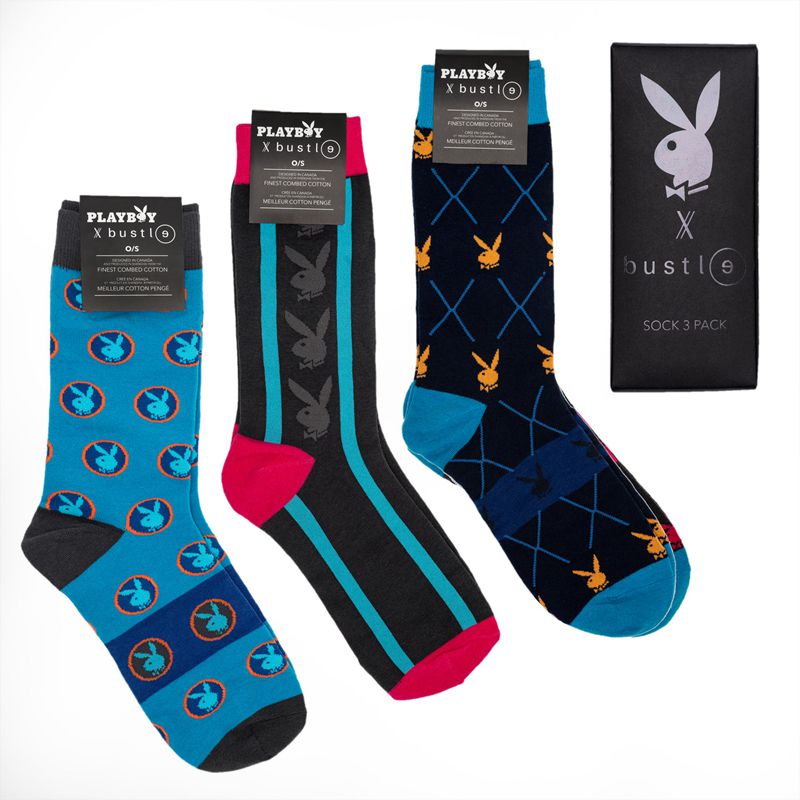 Multicolor Playboy X Bustle Sock Three Pack Men's Socks | 65MRIXAQH