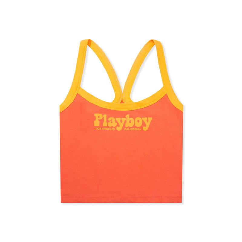 Orange Playboy Racerback Women's Tank Tops | 46BGVLAUF