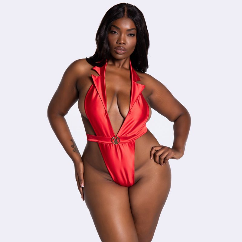 Red Playboy Formal Affairs Satin Teddy Women's Lingerie | 27DGLIRQA