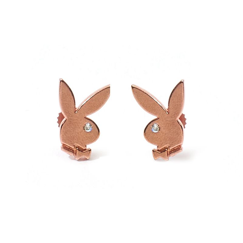 Rose Gold Playboy Bunny Stud Earrings Women's Jewelry | 02FNECOGL