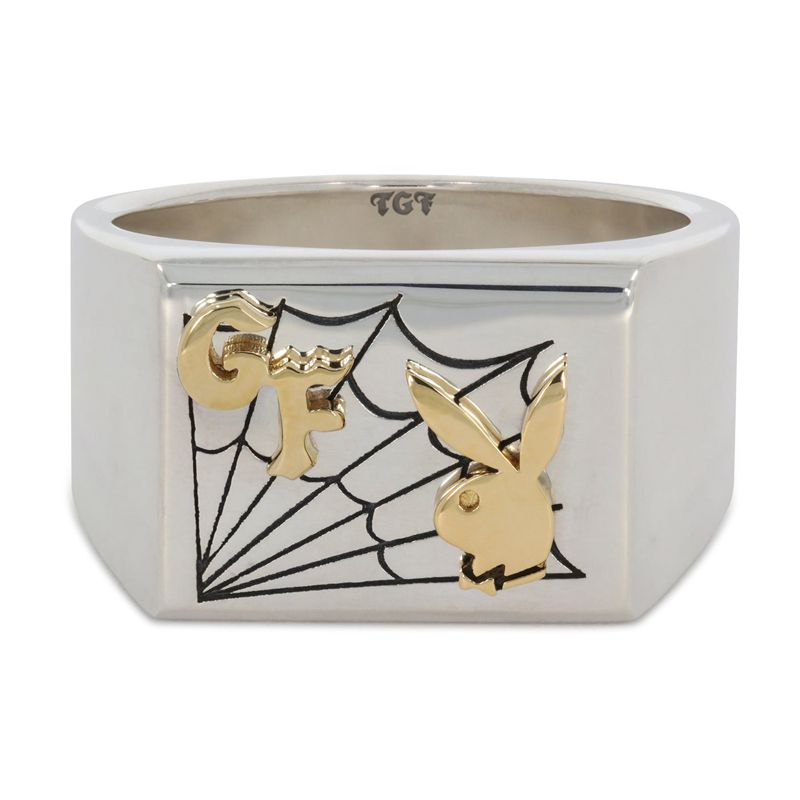 Silver / Gold Playboy X The Great Frog Caught In A Trap Ring Men's Jewelry | 87KTEMQFA