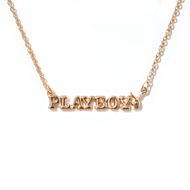 Silver Playboy Masthead Nameplate Necklace Women's Jewelry | 82ZWGTORS