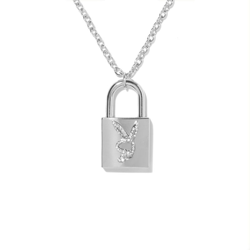 Silver Playboy Rabbit Head Padlock Necklace Women's Jewelry | 41YOPDBCE