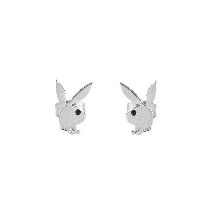 Silver Playboy Rabbit Head Stud Earrings Women's Jewelry | 15DVAREJX