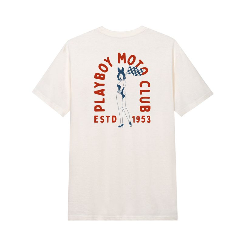 White Playboy Moto Club Men's Shirts | 06BWVKQEJ